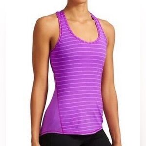 Athleta Jazzy Purple Striped Chi Racerback Tank Top Size Large
